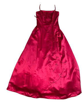 Niki Livas Y2K Magenta Red floral bead formal prom dress Size 8 A000962